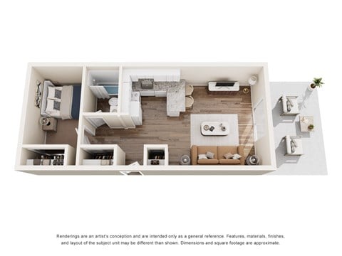 Floor plan for 1 bed, 1 bath, 600 sqft